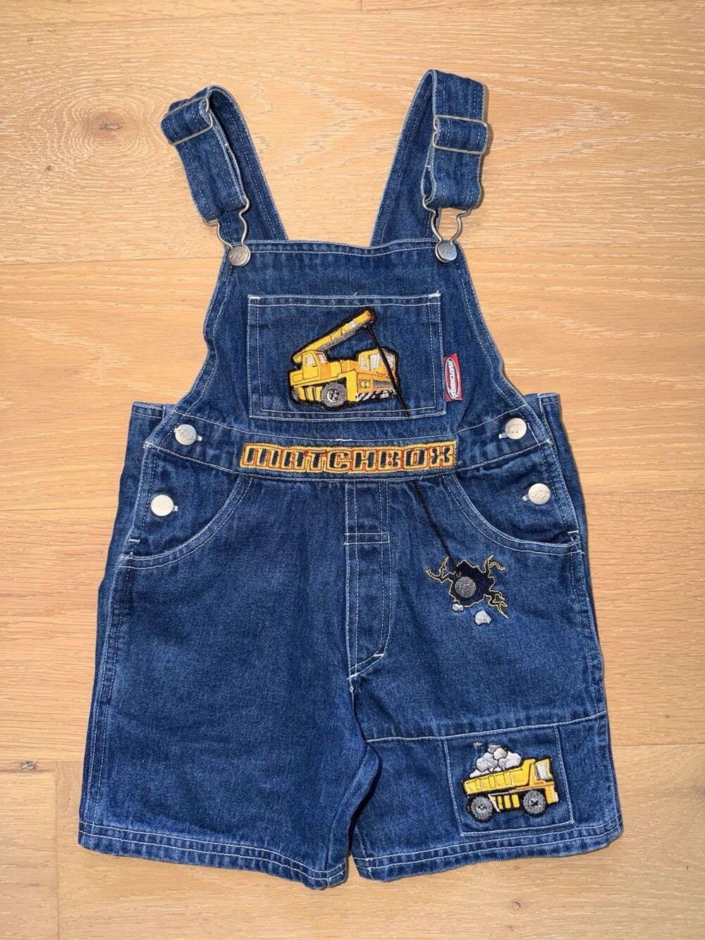 Vintage Y2K Matchbox Denim Jean Construction Overalls Romper Outfit Size 3t EUC